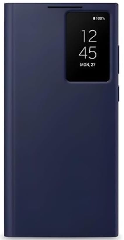 Samsung Galaxy S22 Ultra S-View/Smart View Wallet Flip Case - Protective Leather Cover with Smart Screen Display, Tap Control, Slim Design, and Built-in Card Holder Pocket (Dark Blue) - mobileCasez