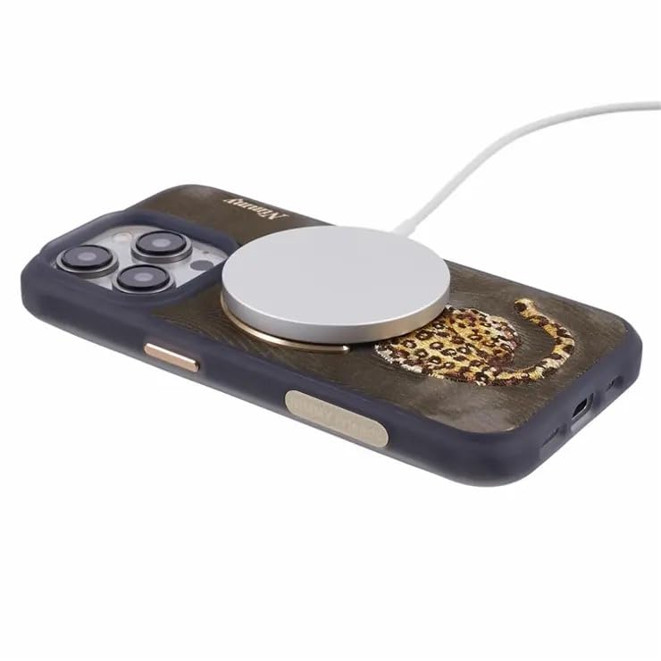 Nimmy Design Dreamy Animal Series Magnetic Safe Case for Apple iPhone 16 Pro Max 3D Embroidery Anti-Slip Scratch Resistant Protective Cover (Golden Leopard) - mobilecasez