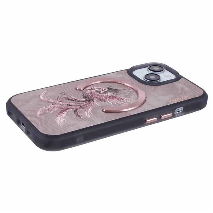 Nimmy Design Dreamy Animal Series Magnetic Safe Case for Apple iPhone 16 Pro Max 3D Embroidery Anti-Slip Scratch Resistant Protective Cover (Rose Gold Phoenix) - mobilecasez
