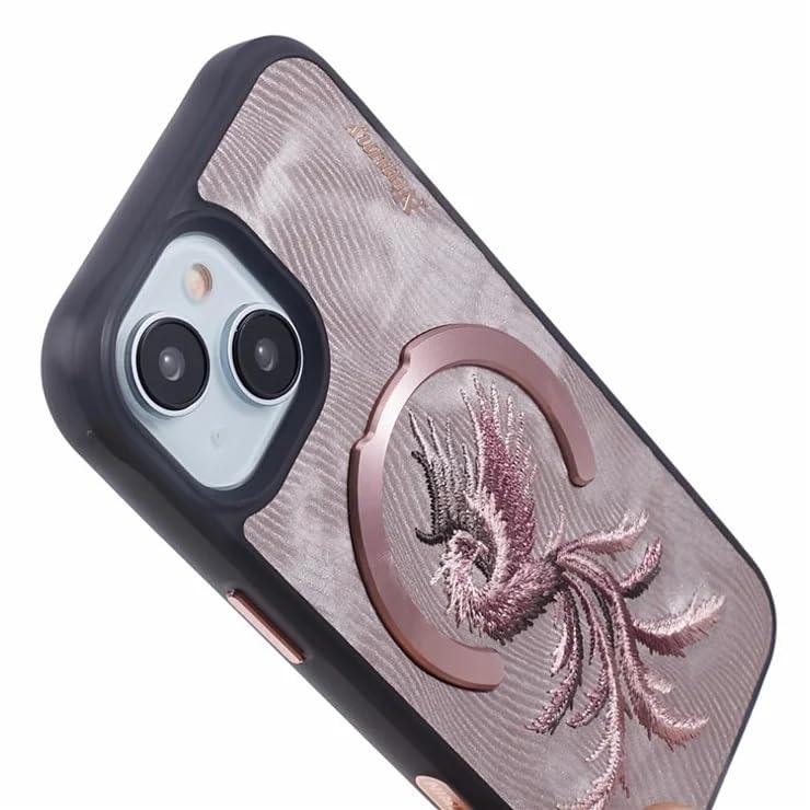 Nimmy Design Dreamy Animal Series Magnetic Safe Case for Apple iPhone 16 Pro Max 3D Embroidery Anti-Slip Scratch Resistant Protective Cover (Rose Gold Phoenix) - mobilecasez