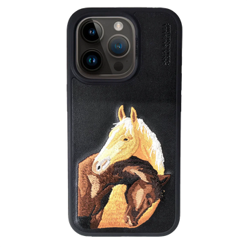 The ISIDORE Series Genuine Santa Barbara Polo Mobile Back Cover for iPhone 15 Pro |Men and Women||Horse Series||Embroidery Cover||Luxury Back Case||Free Leather Cover of Same Model Inside| (Black) - mobilecasez
