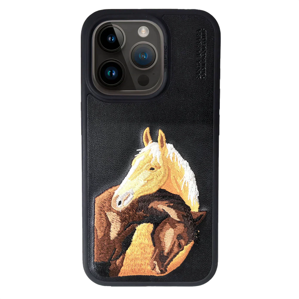 The ISIDORE Series Genuine Santa Barbara Polo Mobile Back Cover for iPhone 15 Plus |Men and Women||Horse Series||Embroidery Cover||Luxury Back Case||Free Leather Cover of Same Model Inside| (Black) - mobilecasez
