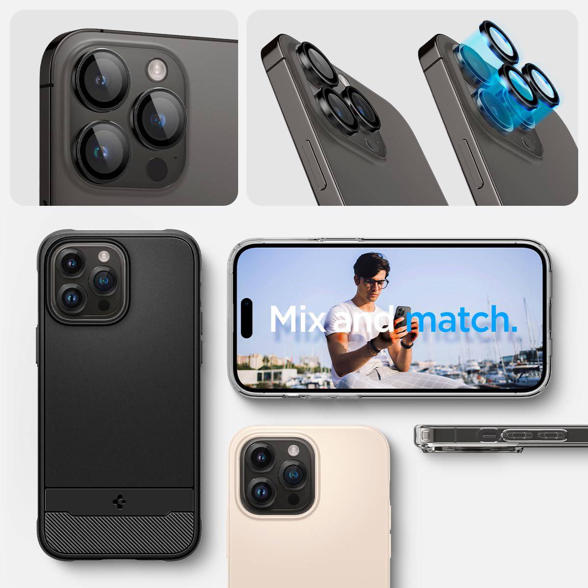 Spigen EZ Fit Optik Pro Tempered Glass Camera Lens Protector Guard for iPhone 15 Pro Max (Black) - 1 Pack - mobilecasez