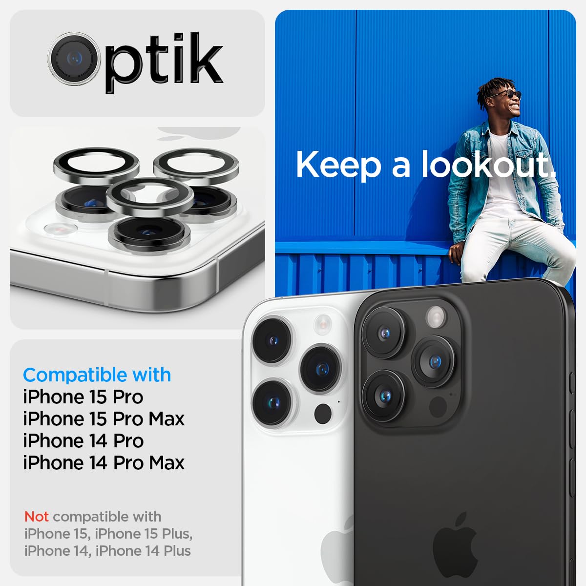 Spigen EZ Fit Optik Pro Tempered Glass Camera Lens Protector Guard for iPhone 15 Pro Max (Silver) - 1 Pack - mobilecasez