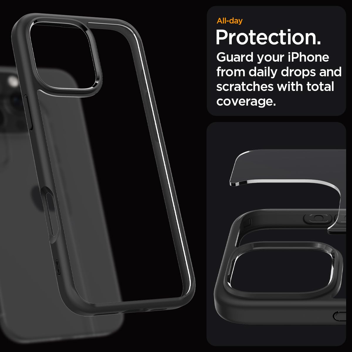 Spigen Ultra Hybrid Back Cover Case Compatible with iPhone 14 (TPU + Poly Carbonate | Matte Black) - mobilecasez