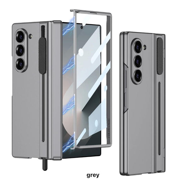 MobileCasez Luxury Matte Hard PC With Pen Holder Back Case/Cover with Front Glass,Hinge Cover & Kickstand for Samsung Galaxy Z Fold6 / Galaxy Fold 6 Case Cover - (Grey) - mobilecasez