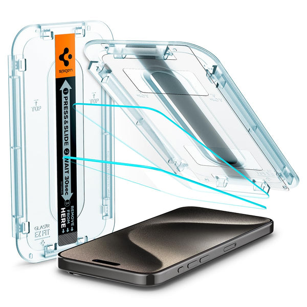 Spigen Ez Fit Tempered Glass Screen Protector Guard For Iphone 15 Pro Max Smartphone - mobilecasez