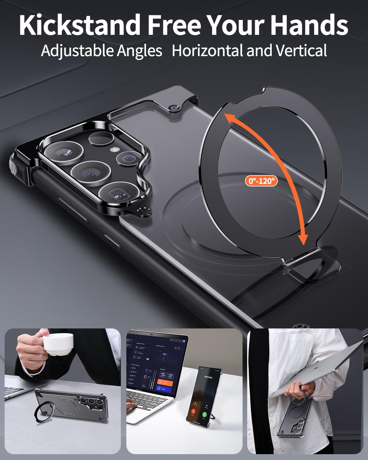 OATSBASF for Samsung Galaxy S24 Ultra Case, Sleek Minimalist Protective Shock Absorption Aerospace Grade Aluminum Shells with Built-in Kickstand Phone Case (K-Natural Titanium, for Samsung Galaxy S24 Ultra) - mobilecasez