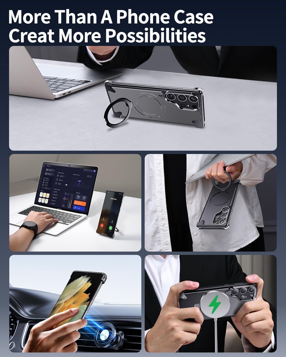 OATSBASF for Samsung Galaxy S24 Ultra Case, Sleek Minimalist Protective Shock Absorption Aerospace Grade Aluminum Shells with Built-in Kickstand Phone Case (K-Natural Titanium, for Samsung Galaxy S24 Ultra) - mobilecasez