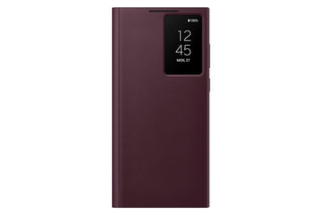 Samsung Galaxy S22 Ultra S-View/Smart View Wallet Flip Case - Protective Leather Cover with Smart Screen Display, Tap Control, Slim Design, and Built-in Card Holder Pocket (Burgundy)