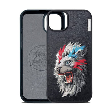 Nimmy 3D Embroidery Leather Lion Back Case Compatible with for iPhone 15 Pro - mobilecasez