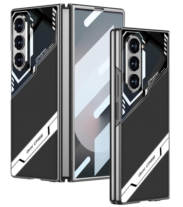 MobileCasez Sports Series Glass & PU Leather Electroplated Back Case Cover for Samsung Galaxy Fold 5 5G / Galaxy Fold 5 Case Cover - Black - mobilecasez