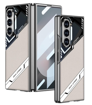 MobileCasez Sports Series Glass & PU Leather Electroplated Back Case Cover for Samsung Galaxy Fold 6 5G / Galaxy Fold 6 Case Cover - Titanium