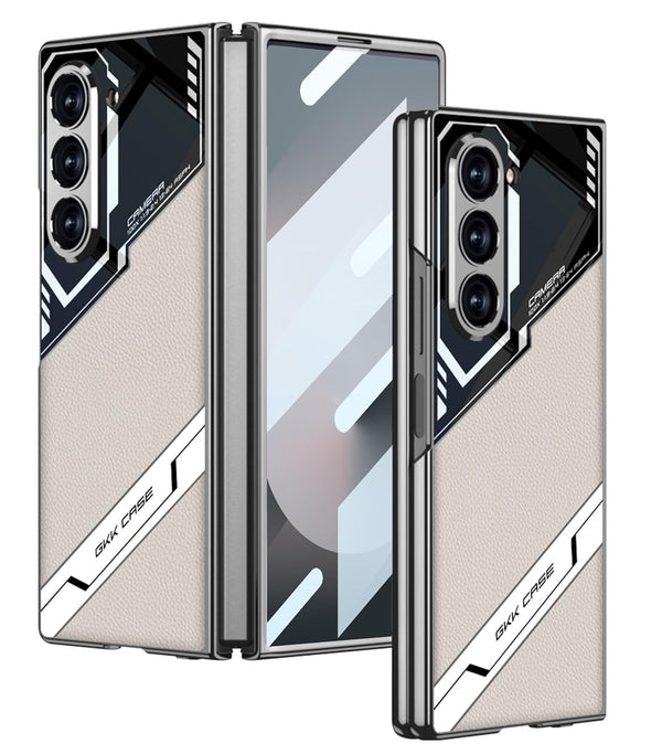 MobileCasez Sports Series Glass & PU Leather Electroplated Back Case Cover for Samsung Galaxy Fold 5 5G / Galaxy Fold 5 Case Cover - Titanium - mobilecasez