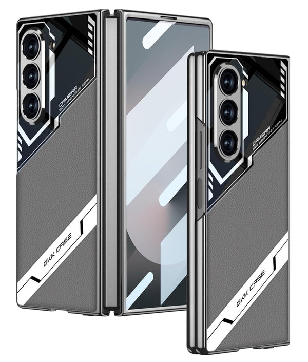 MobileCasez Sports Series Glass & PU Leather Electroplated Back Case Cover for Samsung Galaxy Fold 5 5G / Galaxy Fold 5 Case Cover - Grey - mobilecasez