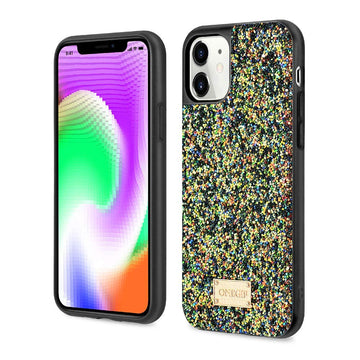 iPhone 14 Cute Glitter Girlish Cover | Puloka Shiny Glitter Pebble Texture Back Cover For iPhone 14 Black