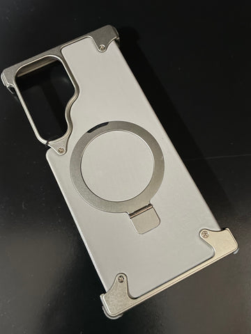 OATSBASF for Samsung Galaxy S24 Ultra Case, Sleek Minimalist Protective Shock Absorption Aerospace Grade Aluminum Shells with Built-in Kickstand Phone Case (K-Natural Titanium, for Samsung Galaxy S24 Ultra) - mobilecasez