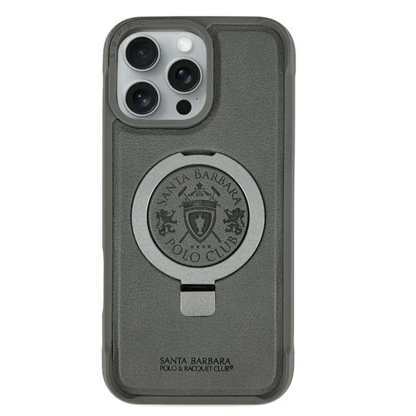 iPhone 16 Pro Max Santa Barbara Primo Metal Ring Leather Case - Titanium - mobilecasez
