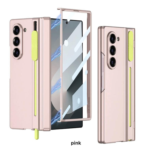 MobileCasez Luxury Matte Hard PC With Pen Holder Back Case/Cover with Front Glass,Hinge Cover & Kickstand for Samsung Galaxy Z Fold6 / Galaxy Fold 6 Case Cover - (Pink) - mobilecasez