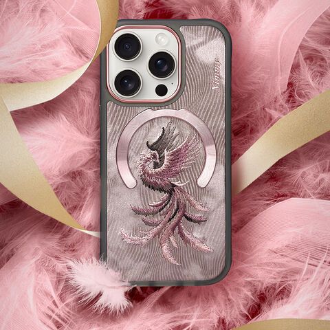 Nimmy Design Dreamy Animal Series Magnetic Safe Case for Apple iPhone 16 Pro Max 3D Embroidery Anti-Slip Scratch Resistant Protective Cover (Rose Gold Phoenix) - mobilecasez