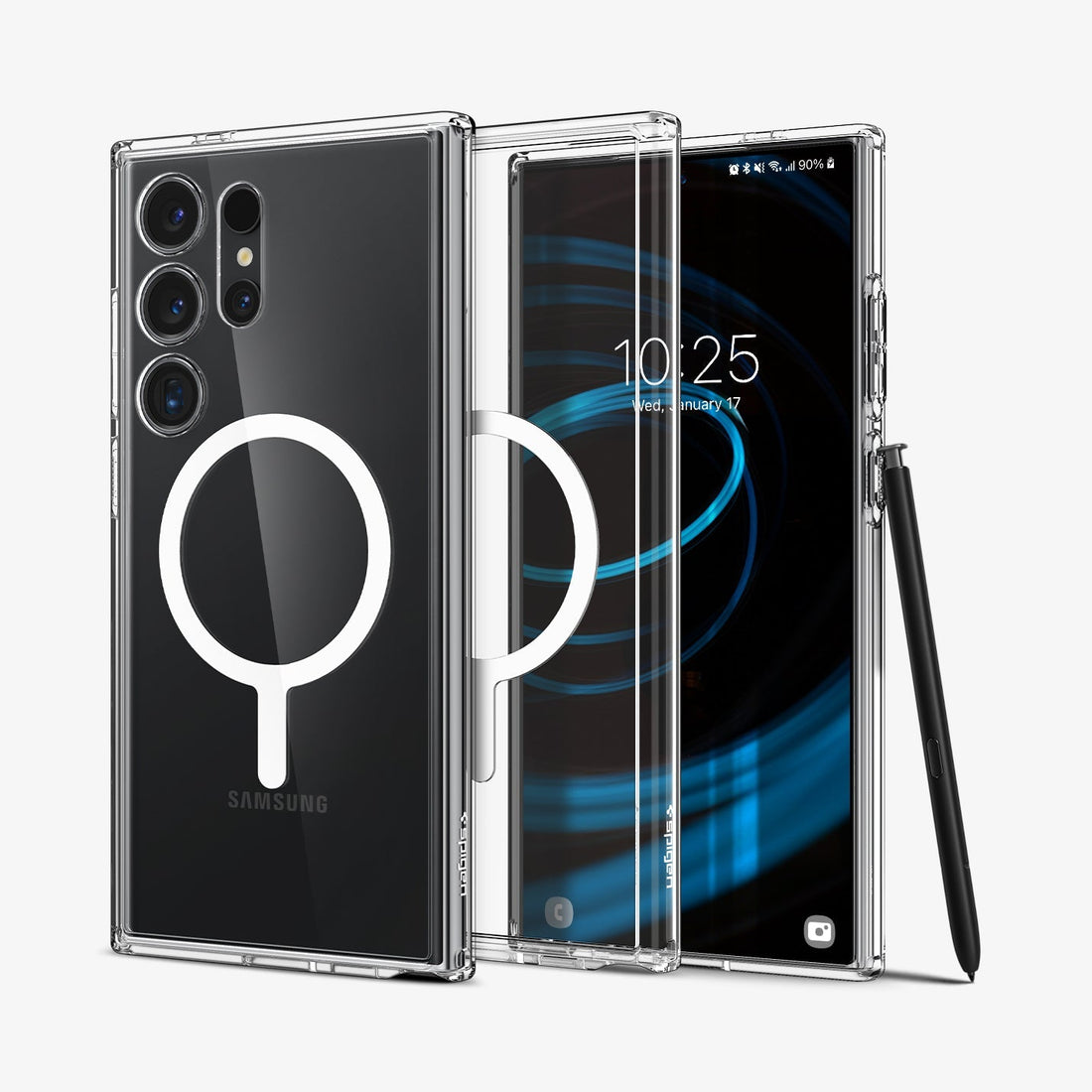 Spigen Ultra Hybrid One Tap Metal Ring MagFit Back Cover Case Compatible with Galaxy S24 (TPU + Poly Carbonate | White) - mobilecasez