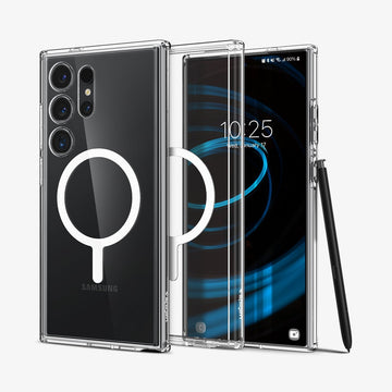 Spigen Ultra Hybrid One Tap Metal Ring MagFit Back Cover Case Compatible with Galaxy S24 (TPU + Poly Carbonate | White) - mobilecasez