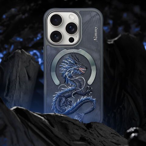Nimmy Design Dreamy Animal Series Magnetic Safe Case for Apple iPhone 16 Pro Max 3D Embroidery Anti-Slip Scratch Resistant Protective Cover ( Blue Dragon) - mobilecasez
