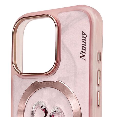 Nimmy Design Dreamy Animal Series Magnetic Safe Case for Apple iPhone 16 Pro Max 3D Embroidery Anti-Slip Scratch Resistant Protective Cover (Swans) - mobilecasez
