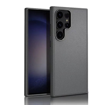 Leather Metal Button MagSafe Phone Back Case for Samsung Galaxy S24 FE- Grey - mobilecasez