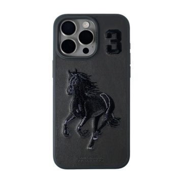 Santa Barbara Boris Series(Horse) Geniune Leather Case Cover for (iPhone 16 Pro Horse 3)- Black