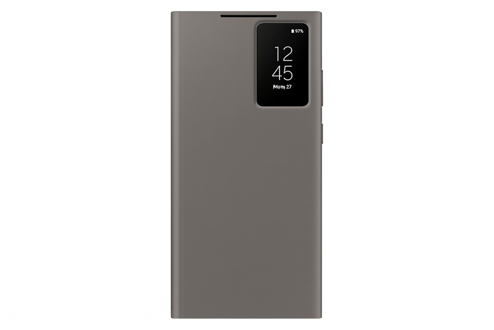Samsung Galaxy S23 Ultra S-View/Smart View Wallet Flip Case - Protective Leather Cover with Smart Screen Display, Tap Control, Slim Design, and Built-in Card Holder Pocket (Taupe)