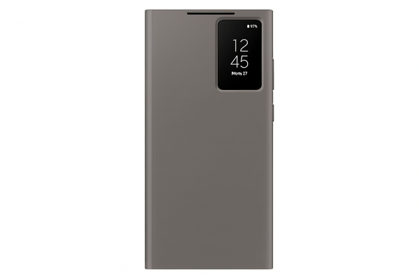 Samsung Galaxy S23 Ultra S-View/Smart View Wallet Flip Case - Protective Leather Cover with Smart Screen Display, Tap Control, Slim Design, and Built-in Card Holder Pocket (Taupe) - mobileCasez