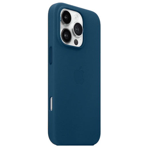 iPhone 15 Pro Max Leather Case, Compatible with MagSafe, Premium Tumbled Leather, Metal Buttons, Slim Fit&Durable, Distinctive Texture Cover Blue