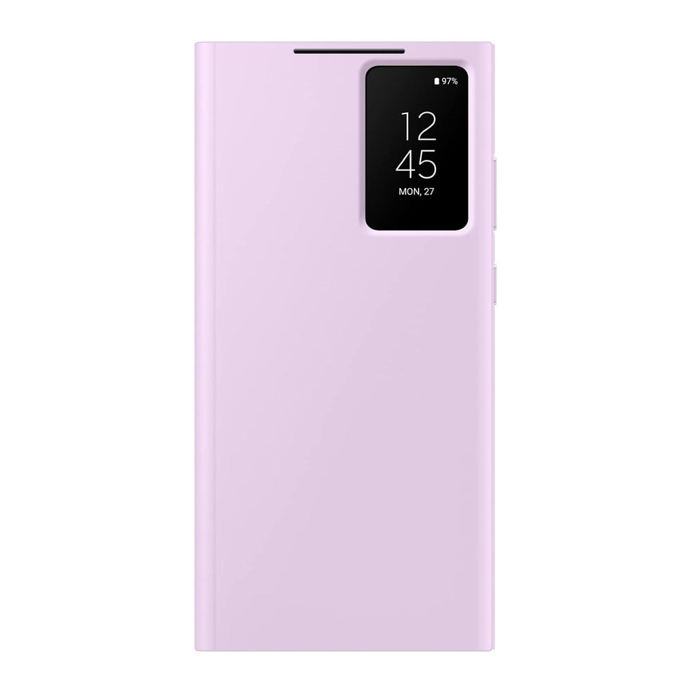 Samsung Galaxy S23 Ultra S-View/Smart View Wallet Flip Case - Protective Leather Cover with Smart Screen Display, Tap Control, Slim Design, and Built-in Card Holder Pocket (Lavender)