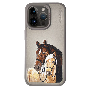 The ISIDORE Series Genuine Santa Barbara Polo Mobile Back Cover for iPhone 15 Plus |Men and Women||Horse Series||Embroidery Cover||Luxury Back Case||Free Leather Cover of Same Model Inside| (Titanium Grey)