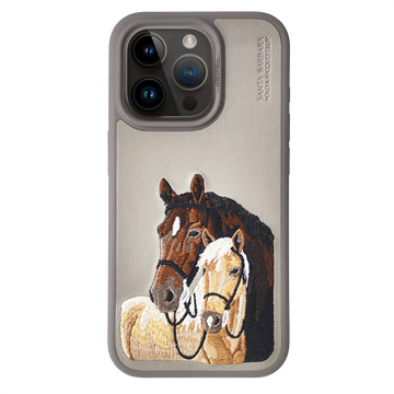 The ISIDORE Series Genuine Santa Barbara Polo Mobile Back Cover for iPhone 15 Pro |Men and Women||Horse Series||Embroidery Cover||Luxury Back Case||Free Leather Cover of Same Model Inside| (Titanium Grey)