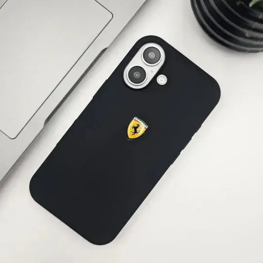 Ferrari FESSIHCN65R Scuderia Silicone Case with Logo Shield for iPhone 16 (Black)