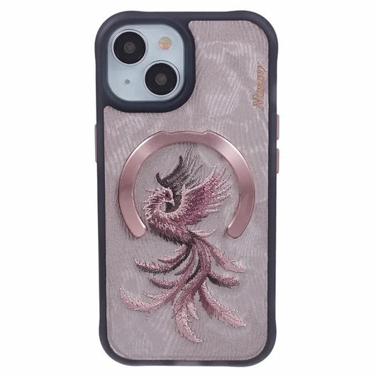 Nimmy Design Dreamy Animal Series Magnetic Safe Case for Apple iPhone 16 Pro Max 3D Embroidery Anti-Slip Scratch Resistant Protective Cover (Rose Gold Phoenix)