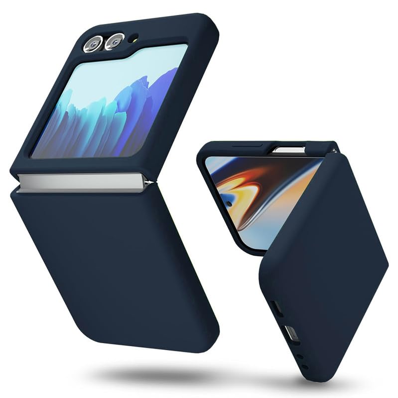 Samsung Galaxy Z Flip 5 5G Phone Case |Liquid Silicone| Thin, Slim, Soft Rubber Gel Case | Raised Bezels for Extra Protection of Camera & Screen (Navy Blue).