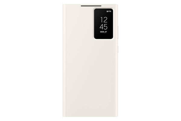 Samsung Galaxy S23 Ultra S-View/Smart View Wallet Flip Case - Protective Leather Cover with Smart Screen Display, Tap Control, Slim Design, and Built-in Card Holder Pocket (Cream) - mobileCasez