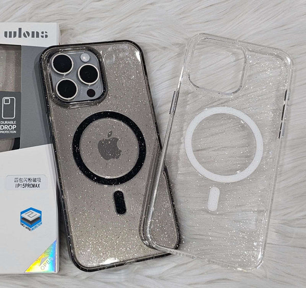 Glitter Magnetic Case for iPhone 15 Plus , Hard PC + Soft TPU Compatible with MagSafe Phone Cover - Black