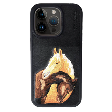 The ISIDORE Series Genuine Santa Barbara Polo Mobile Back Cover for iPhone 15 Plus |Men and Women||Horse Series||Embroidery Cover||Luxury Back Case||Free Leather Cover of Same Model Inside| (Black)