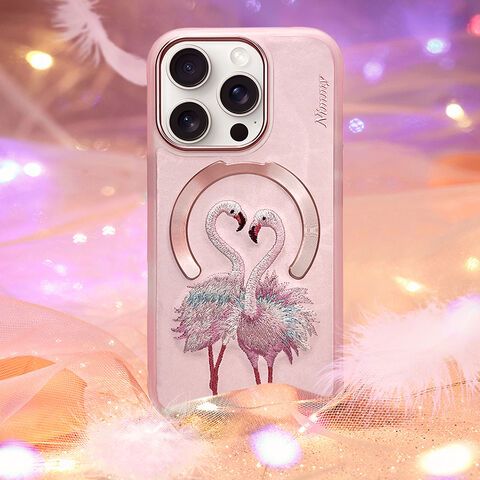 Nimmy Design Dreamy Animal Series Magnetic Safe Case for Apple iPhone 16 3D Embroidery Anti-Slip Scratch Resistant Protective Cover (Swans)