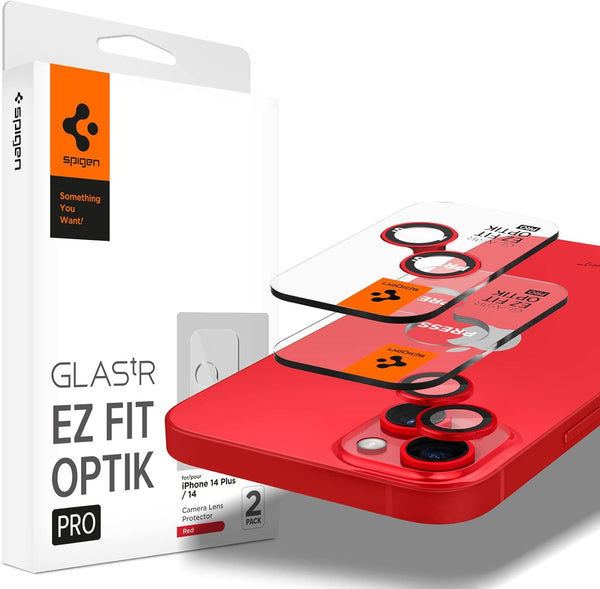 Spigen EZ Fit Optik Pro Tempered Glass Camera Lens Protector Guard for iPhone 14 Plus (Red) - 1 Pack - mobilecasez