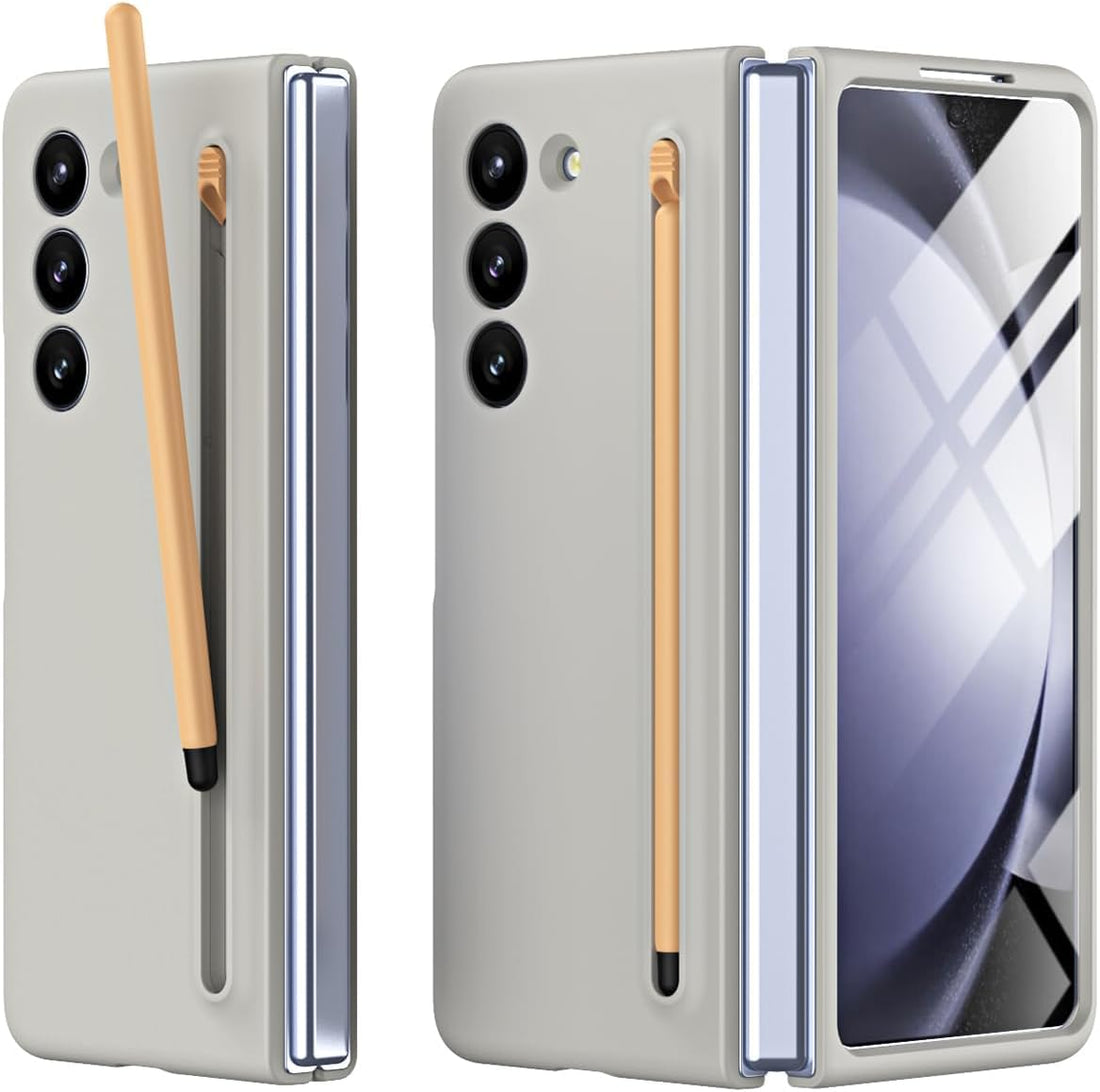 Samsung Galaxy Z Fold 6 Case S Pen Fold Edition with Front Glass, Silky Liquid PC Matte Bumper Cover Case for Samsung Galaxy Z Fold6 (Light Grey) - mobilecasez