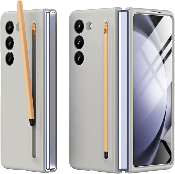 Samsung Galaxy Z Fold 6 Case S Pen Fold Edition with Front Glass, Silky Liquid PC Matte Bumper Cover Case for Samsung Galaxy Z Fold6 (Light Grey) - mobilecasez