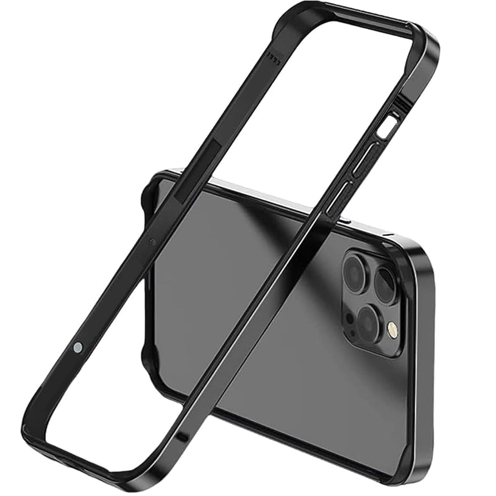 New Aluminum Frame Metal Bumper Frame Slim Hard Case Cover for iPhone 16, Metal Frame Armor with Soft Inner Bumper, Raised Edge Protection (Black, for iPhone 16)
