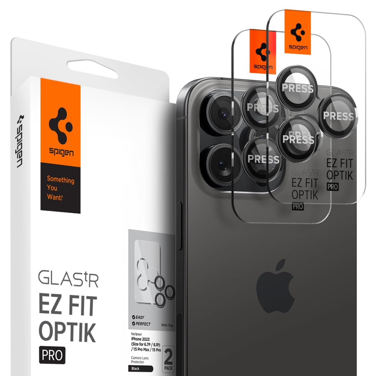 Spigen EZ Fit Optik Pro Tempered Glass Camera Lens Protector Guard for iPhone 15 Pro Max (Black) - 1 Pack