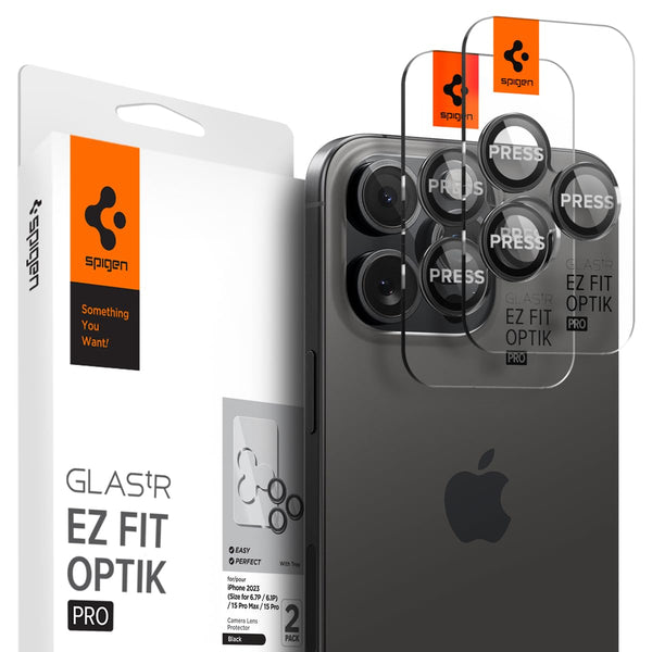 Spigen EZ Fit Optik Pro Tempered Glass Camera Lens Protector Guard for iPhone 15 Pro Max (Black) - 1 Pack - mobilecasez