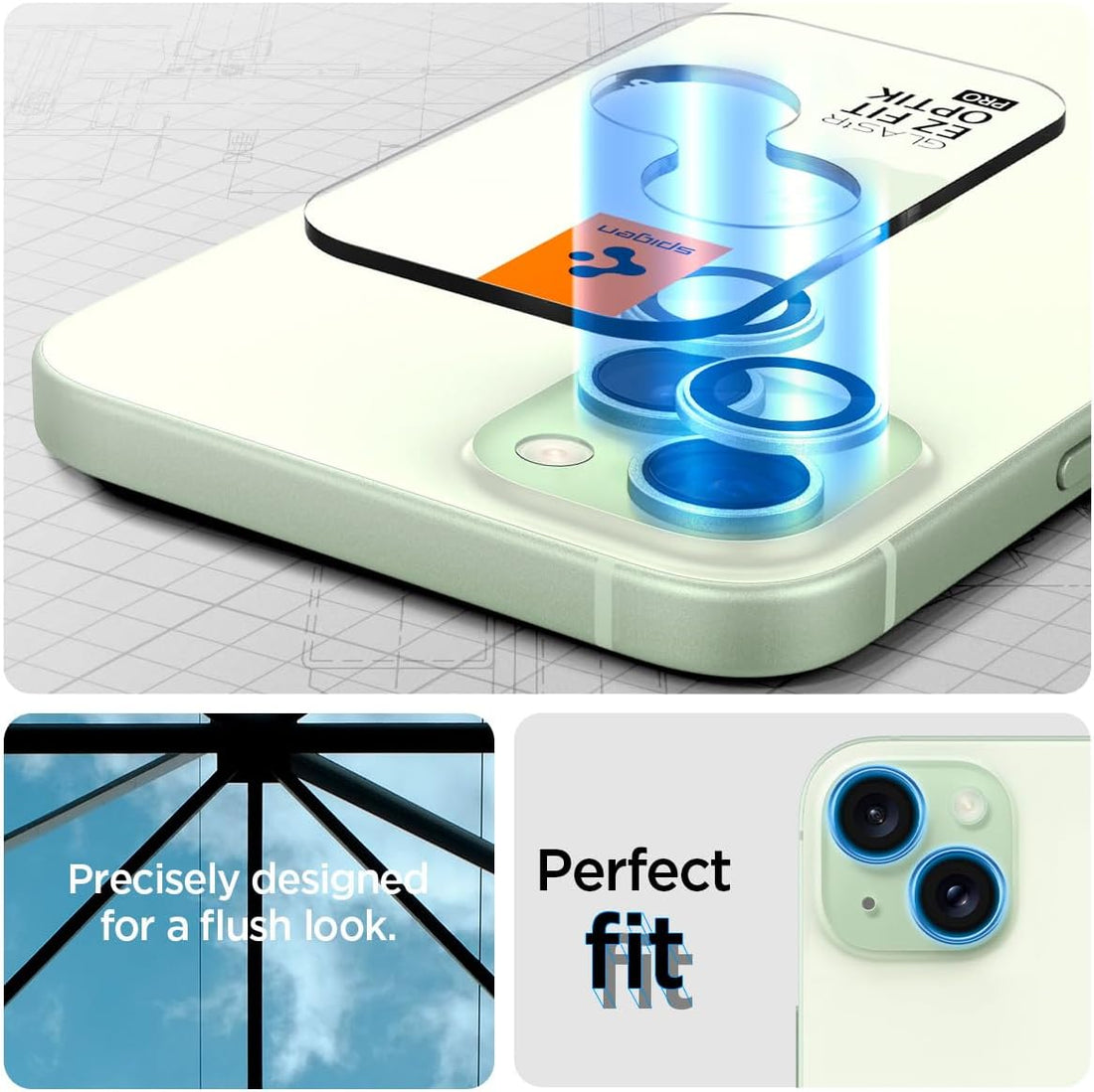 Spigen EZ Fit Optik Pro Tempered Glass Camera Lens Protector Guard for iPhone 15 Plus (Green) - 1 Pack